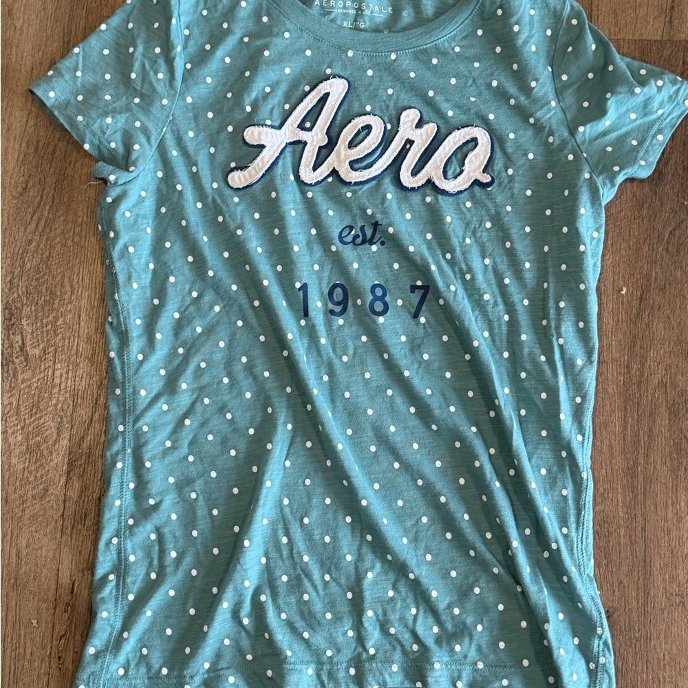 Aeropostale Teal Polka Dot 'Aero' Graphic Tee